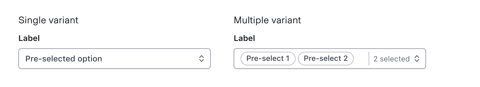 Showing preselected options in both a single and multiple variant. This helps show something has been preselected previously and the user can update their options